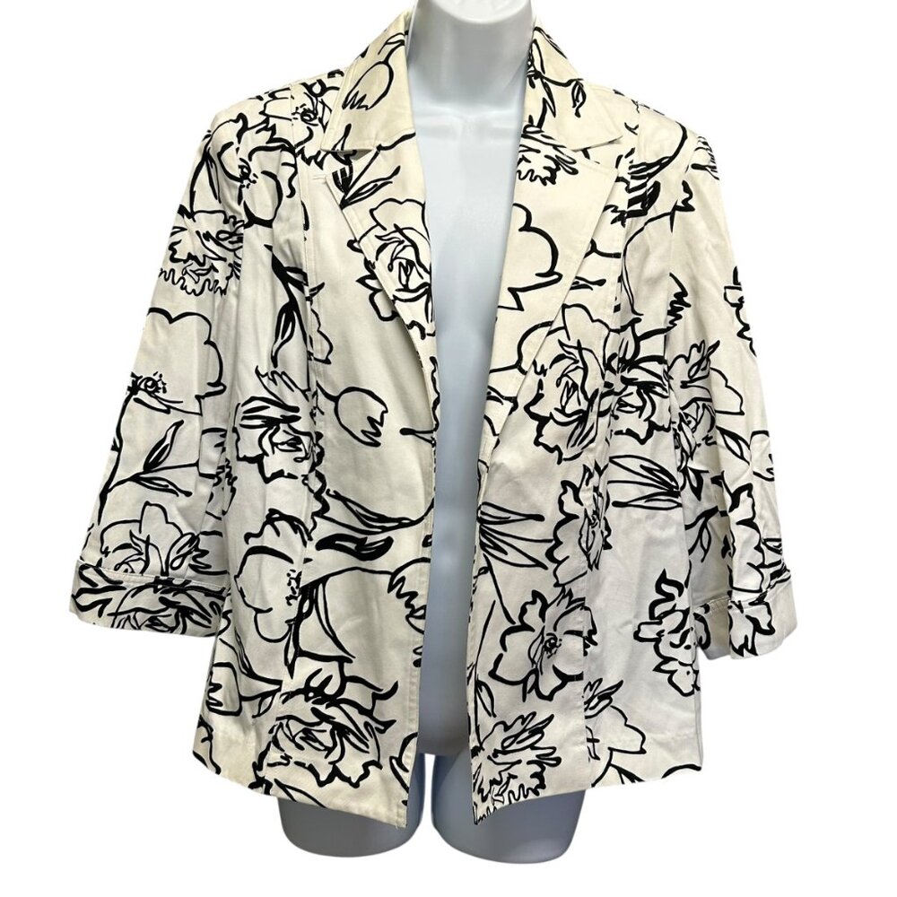 Vintage Carroll Reed Floral Print Cotton Blazer Jacket - Size 10